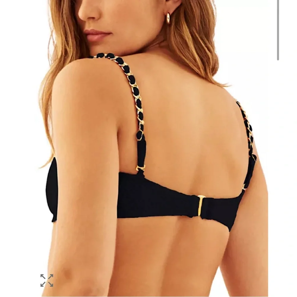 Aquamanile Lady's Slipper Orchid Bandeau Bikini Top‎ Chain BLACK medium
